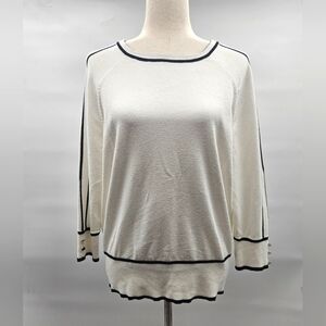 Retrology Crewneck‎ Ivory With Black Tipping Lightweight Sweater Size Medium EUV